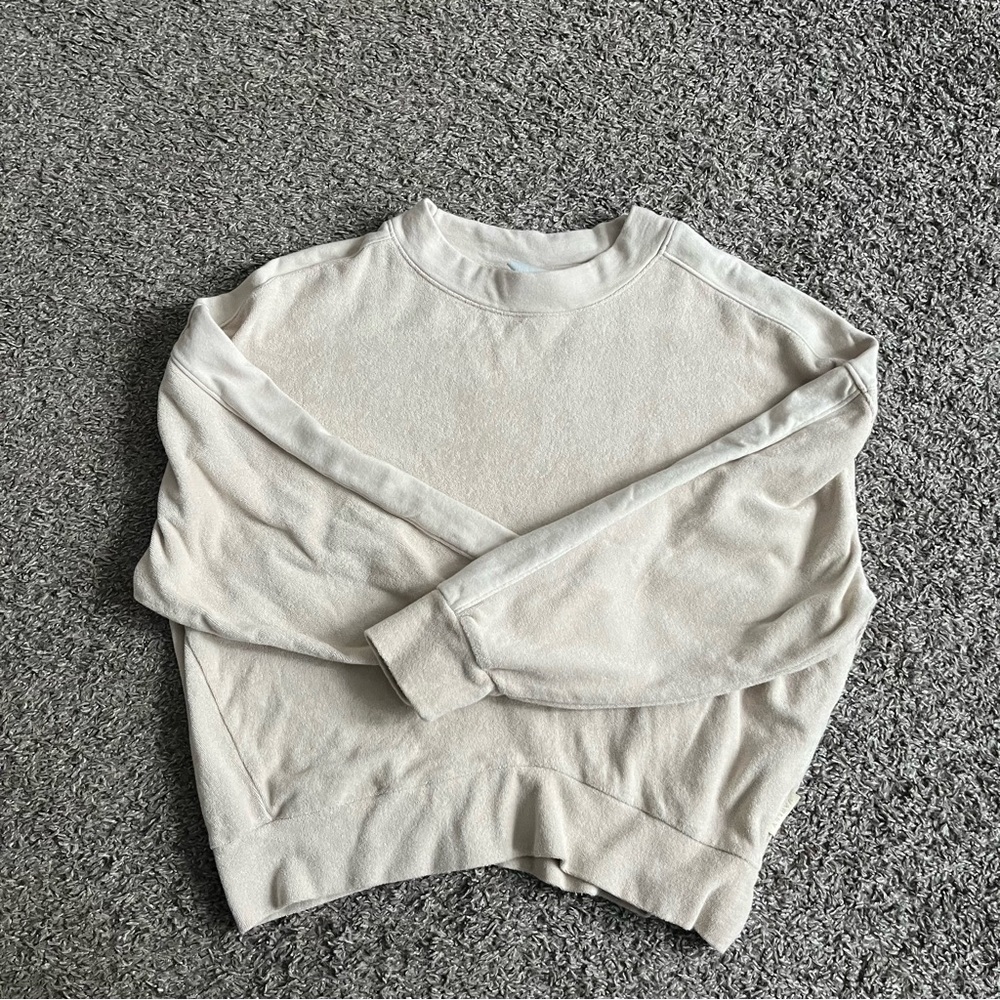Varley Crewneck Terry Sweatshirt Cream Small Athleisure Oversized - Picture 2 of 7
